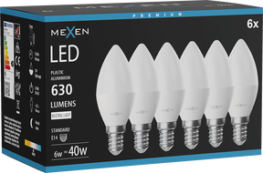 Mexen Nova 6x Ampoule LED E14, C37, 6W, Neutre - 4000K, 630 lm - L102-E14-0640-01x06