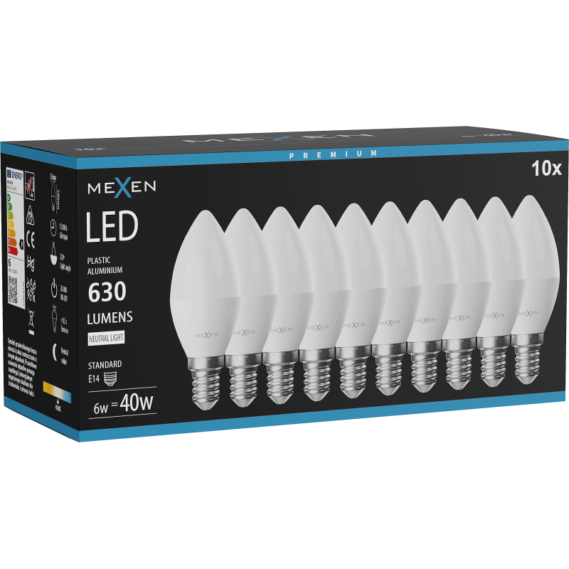 Mexen Nova 10x Ampoule LED E14, C37, 6W, Neutre - 4000K, 630 lm - L102-E14-0640-01x10