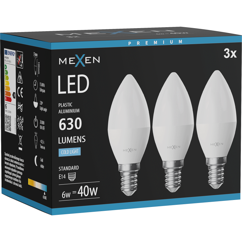 Mexen Nova 3x Ampoule LED E14, C37, 6W, Froide - 6500K, 630 lm - L102-E14-0665-01x03