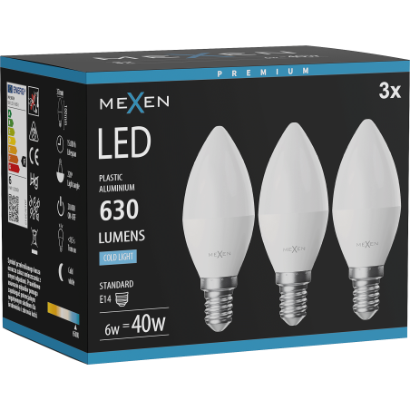 Mexen Nova 3x Ampoule LED E14, C37, 6W, Froide - 6500K, 630 lm - L102-E14-0665-01x03