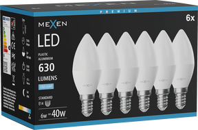 Mexen Nova 6x Ampoule LED E14, C37, 6W, Froid - 6500K, 630 lm - L102-E14-0665-01x06