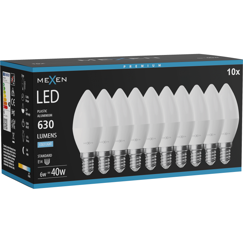 Mexen Nova 10x Ampoule LED E14, C37, 6W, Froid - 6500K, 630 lm - L102-E14-0665-01x10