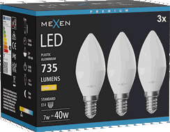 Mexen Nova 3x Ampoule LED E14, C37, 7W, Chaude - 3000K, 735 lm - L102-E14-0730-01x03