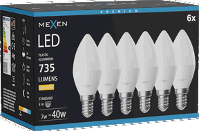 Mexen Nova 6x Ampoule LED E14, C37, 7W, Chaude - 3000K, 735 lm - L102-E14-0730-01x06