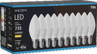 Mexen Nova 10x Ampoule LED E14, C37, 7W, Chaude - 3000K, 735 lm - L102-E14-0730-01x10