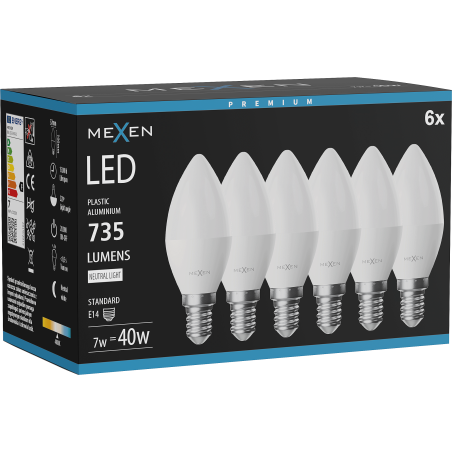 Mexen Nova 6x Ampoule LED E14, C37, 7W, Neutre - 4000K, 735 lm - L102-E14-0740-01x06