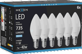 Mexen Nova 6x Ampoule LED E14, C37, 7W, Froid - 6500K, 735 lm - L102-E14-0765-01x06