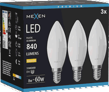 Mexen Nova 3x Ampoule LED E14, C37, 8W, Chaude - 3000K, 840 lm - L102-E14-0830-01x03