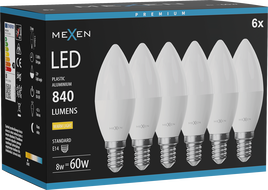 Mexen Nova 6x Ampoule LED E14, C37, 8W, Chaude - 3000K, 840 lm - L102-E14-0830-01x06
