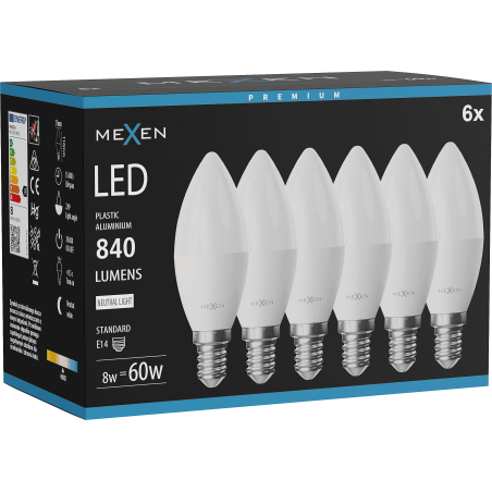 Mexen Nova 6x Ampoule LED E14, C37, 8W, Neutre - 4000K, 840 lm - L102-E14-0840-01x06