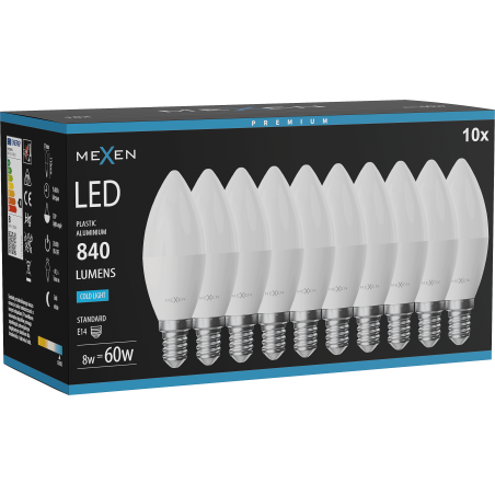Mexen Nova 10x Ampoule LED E14, C37, 8W, Froid - 6500K, 840 lm - L102-E14-0865-01x10
