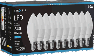 Mexen Nova 10x Ampoule LED E14, C37, 8W, Froid - 6500K, 840 lm - L102-E14-0865-01x10