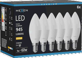 Mexen Nova 6x Ampoule LED E14, C37, 9W, Chaleur - 3000K, 945 lm - L102-E14-0930-01x06