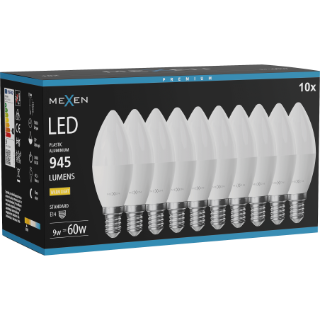 Mexen Nova 10x Ampoule LED E14, C37, 9W, Chaude - 3000K, 945 lm - L102-E14-0930-01x10