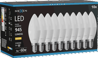 Mexen Nova 10x Ampoule LED E14, C37, 9W, Chaude - 3000K, 945 lm - L102-E14-0930-01x10