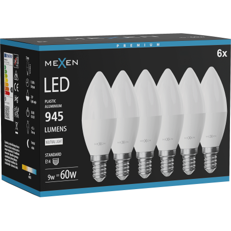 Mexen Nova 6x Ampoule LED E14, C37, 9W, Neutre - 4000K, 945 lm - L102-E14-0940-01x06