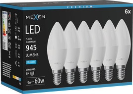 Mexen Nova 6x Ampoule LED E14, C37, 9W, Froide - 6500K, 945 lm - L102-E14-0965-01x06