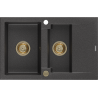 Mexen Gaspar évier en granit à 1,5 cuvette avec égouttoir 737 x 475 mm, Noir moucheté, siphon Or - 6507731505-76-G