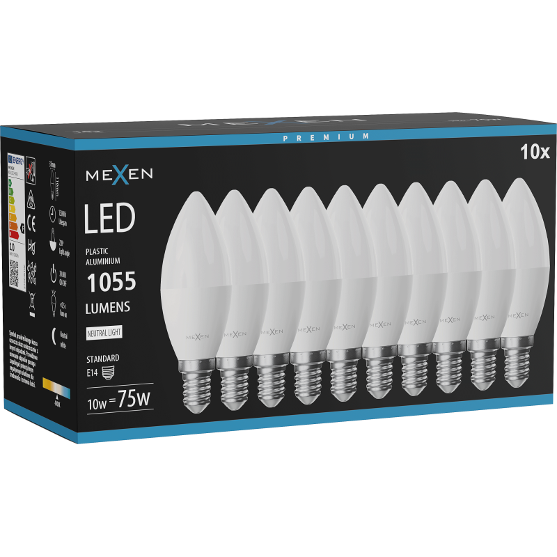Mexen Nova 10x Ampoule LED E14, C37, 10W, Neutre - 4000K, 1055 lm - L102-E14-1040-01x10