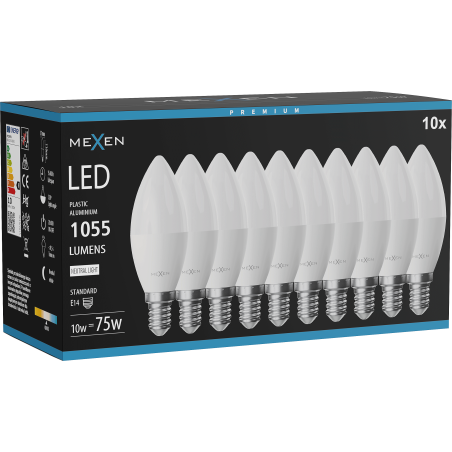 Mexen Nova 10x Ampoule LED E14, C37, 10W, Neutre - 4000K, 1055 lm - L102-E14-1040-01x10