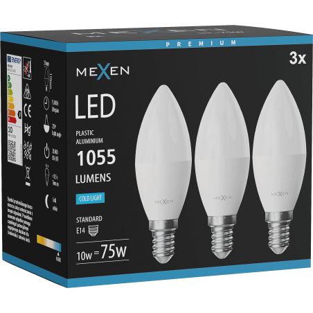 Mexen Nova 3x ampoule LED E14, C37, 10W, Froid - 6500K, 1055 lm - L102-E14-1065-01x03