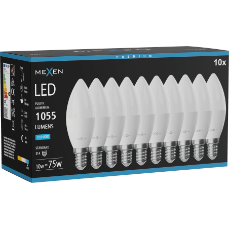 Mexen Nova 10x Ampoule LED E14, C37, 10W, Froid - 6500K, 1055 lm - L102-E14-1065-01x10