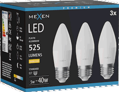 Mexen Nova 3x Ampoule LED E27, C37, 5W, Chaude - 3000K, 525 lm - L102-E27-0530-01x03