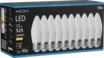 Mexen Nova 10x ampoule LED E27, C37, 5W, Chaude - 3000K, 525 lm - L102-E27-0530-01x10