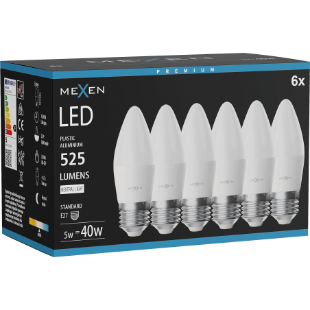 Mexen Nova 6x Ampoule LED E27, C37, 5W, Neutre - 4000K, 525 lm - L102-E27-0540-01x06