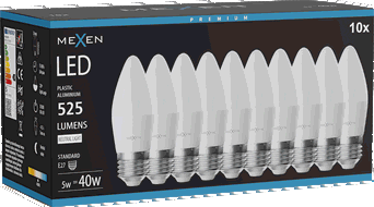Mexen Nova 10x Ampoule LED E27, C37, 5W, Neutre - 4000K, 525 lm - L102-E27-0540-01x10