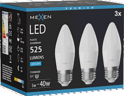 Mexen Nova 3x Ampoule LED E27, C37, 5W, Froid - 6500K, 525 lm - L102-E27-0565-01x03