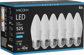 Mexen Nova 6x Ampoule LED E27, C37, 5W, Froid - 6500K, 525 lm - L102-E27-0565-01x06