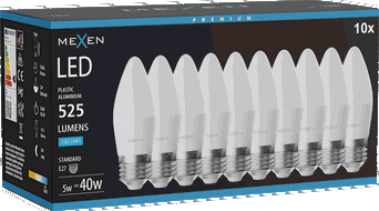 Mexen Nova 10x Ampoule LED E27, C37, 5W, Froid - 6500K, 525 lm - L102-E27-0565-01x10