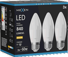 Mexen Nova 3x Ampoule LED E27, C37, 8W, Chaude - 3000K, 840 lm - L102-E27-0830-01x03