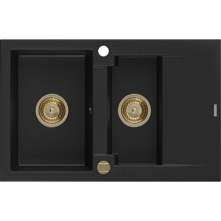 Mexen Gaspar évier en granit 1,5 bac avec égouttoir 737 x 475 mm, noir, siphon doré - 6507731505-77-G