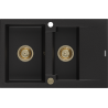 Mexen Gaspar évier en granit à 1,5 cuvette avec égouttoir 737 x 475 mm, Noir, siphon Or - 6507731505-77-G