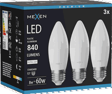 Mexen Nova 3x Ampoule LED E27, C37, 8W, Neutre - 4000K, 840 lm - L102-E27-0840-01x03