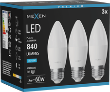 Mexen Nova 3x Ampoule LED E27, C37, 8W, Froid - 6500K, 840 lm - L102-E27-0865-01x03