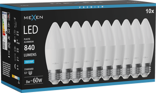 Mexen Nova 10x Ampoule LED E27, C37, 8W, Froide - 6500K, 840 lm - L102-E27-0865-01x10