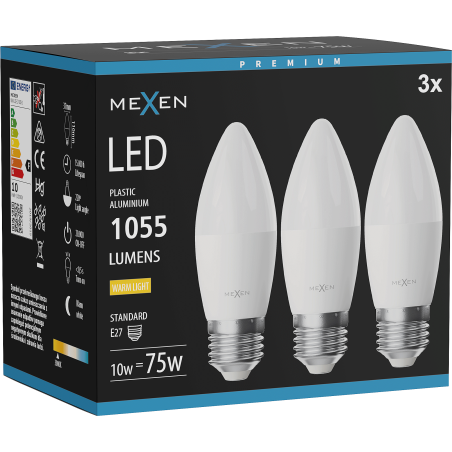 Mexen Nova 3x Ampoule LED E27, C37, 10W, Chaude - 3000K, 1055 lm - L102-E27-1030-01x03