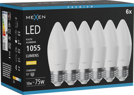 Mexen Nova 6x Ampoule LED E27, C37, 10W, Chaude - 3000K, 1055 lm - L102-E27-1030-01x06