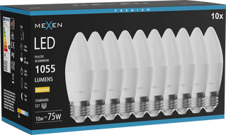 Mexen Nova 10x Ampoule LED E27, C37, 10W, Chaude - 3000K, 1055 lm - L102-E27-1030-01x10