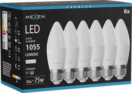 Mexen Nova 6x Ampoule LED E27, C37, 10W, Neutre - 4000K, 1055 lm - L102-E27-1040-01x06