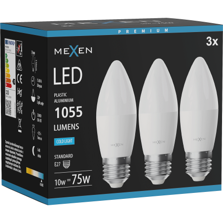Mexen Nova 3x Ampoule LED E27, C37, 10W, Froide - 6500K, 1055 lm - L102-E27-1065-01x03