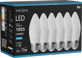 Mexen Nova 6x Ampoule LED E27, C37, 10W, Froid - 6500K, 1055 lm - L102-E27-1065-01x06