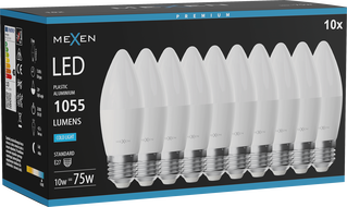 Mexen Nova 10x Ampoule LED E27, C37, 10W, Froid - 6500K, 1055 lm - L102-E27-1065-01x10