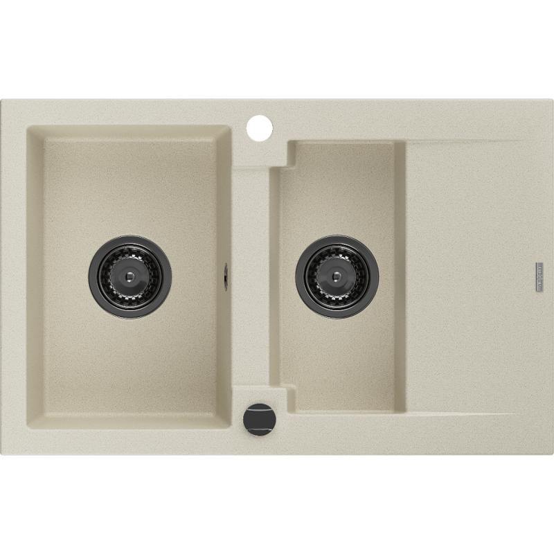 Mexen Gaspar évier en granit à 1,5 cuvette avec égouttoir 737 x 475 mm, Beige, siphon Noir - 6507731505-69-B