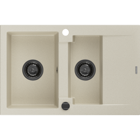 Mexen Gaspar évier en granit 1,5 bac avec égouttoir 737 x 475 mm, beige, siphon noir - 6507731505-69-B