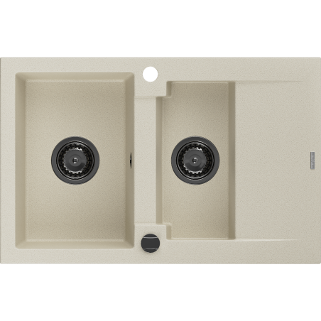 Mexen Gaspar évier en granit à 1,5 cuvette avec égouttoir 737 x 475 mm, Beige, siphon Noir - 6507731505-69-B