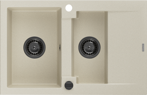 Mexen Gaspar évier en granit 1,5 bac avec égouttoir 737 x 475 mm, beige, siphon noir - 6507731505-69-B